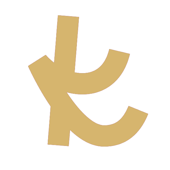 large lowercase letter K in gold